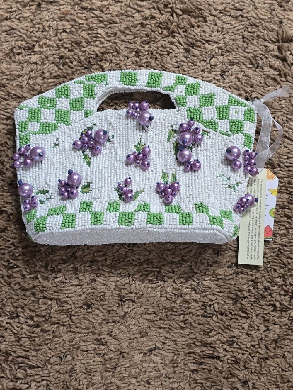 Handcrafted In India Beaded White And Green Handbag With  Embellishments